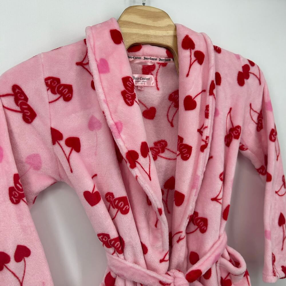 Womens Pink Red Juicy Couture AOP Cherries Cherry Luxe Plush Sleepwear Robe L/XL - Picture 2 of 9